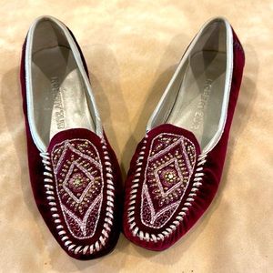 Maroon velvet, Robert Zur beaded loafers 5.5N